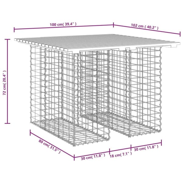 vidaXL havebænk med gabiondesign 100x102x72 cm imprægneret fyrretræ