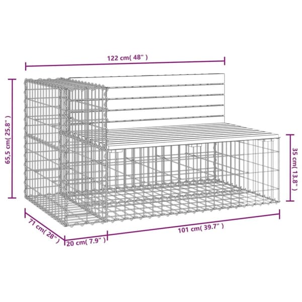 vidaXL Hagebenk gabiondesign 122x71x65,5 cm impregnert furu