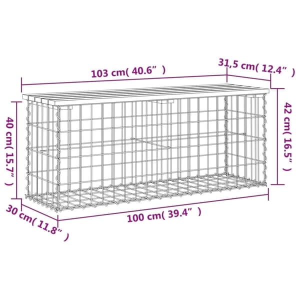 vidaXL Hagebenk gabiondesign 103x31,5x42 cm heltre douglasgran