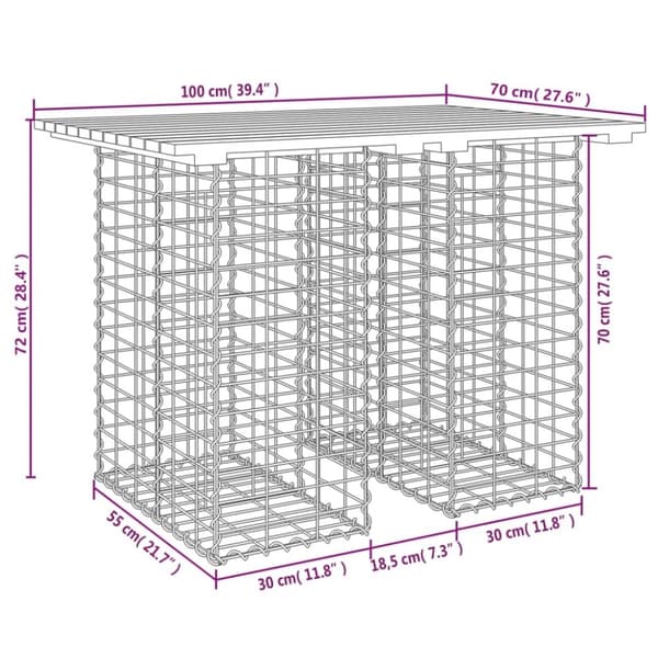 vidaXL Hagebenk gabiondesign 100x70x72 cm heltre furu