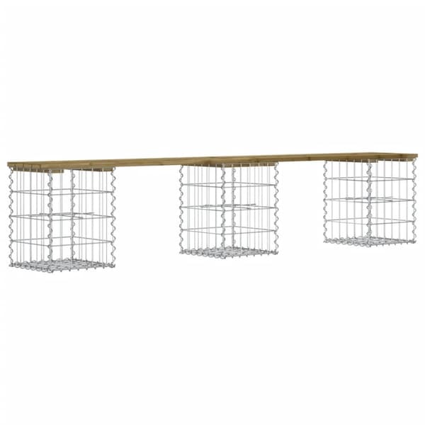 vidaXL havebænk med gabiondesign 203x31x42 cm imprægneret fyrretræ