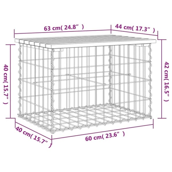 vidaXL Hagebenk gabiondesign 63x44x42 cm impregnert furu