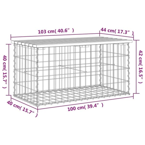vidaXL havebænk med gabiondesign 103x44x42 cm massivt douglasgran
