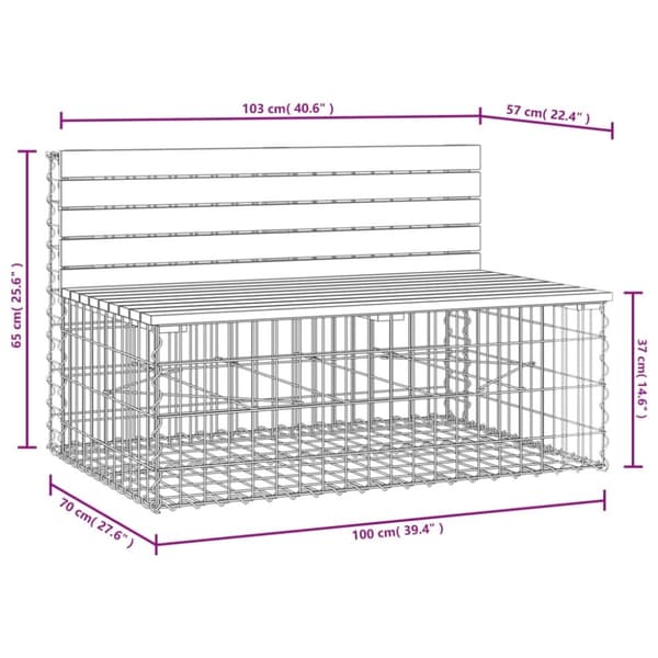 vidaXL havebænk med gabiondesign 103x70x65 cm massivt fyrretræ