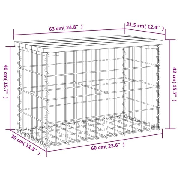 vidaXL havebænk med gabiondesign 63x31,5x42 cm imprægneret fyrretræ