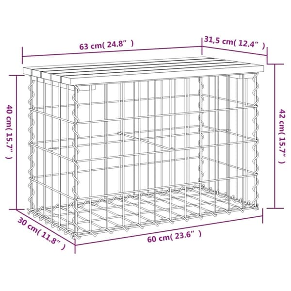 vidaXL Hagebenk gabiondesign 63x31,5x42 cm heltre furu