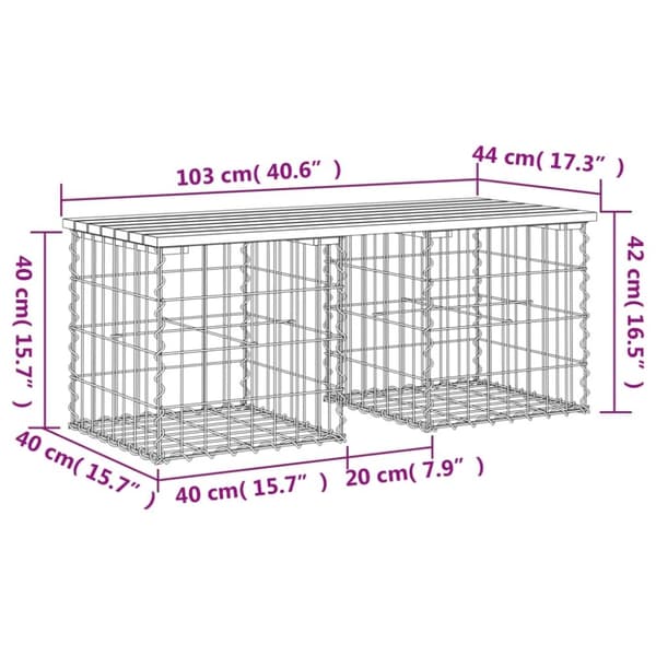 vidaXL havebænk med gabiondesign 103x44x42 cm imprægneret fyrretræ