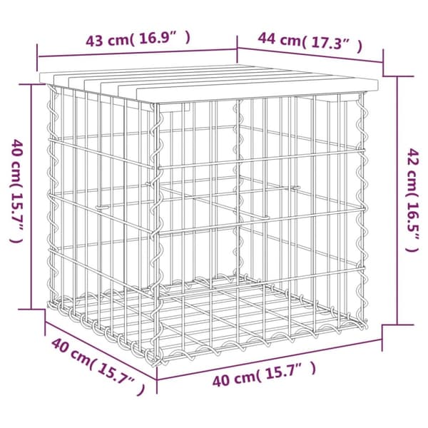 vidaXL Hagebenk gabiondesign 43x44x42 cm heltre furu