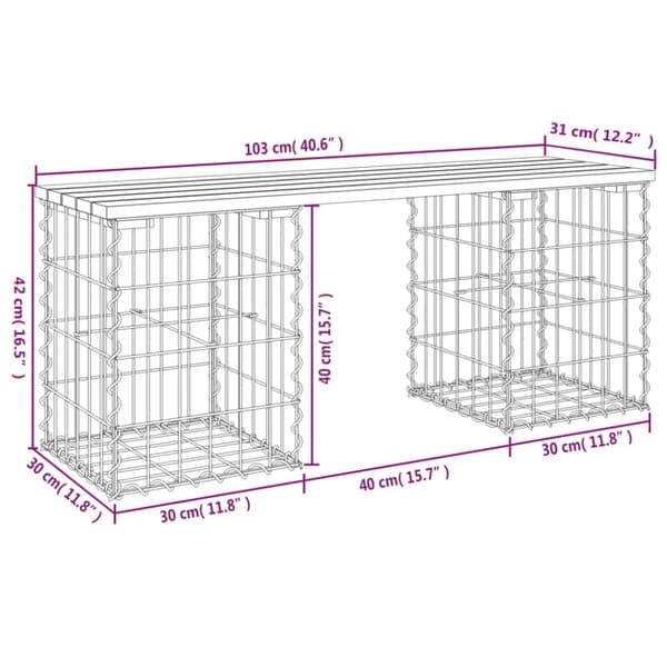vidaXL Hagebenk gabiondesign 103x31x42 cm impregnert furu