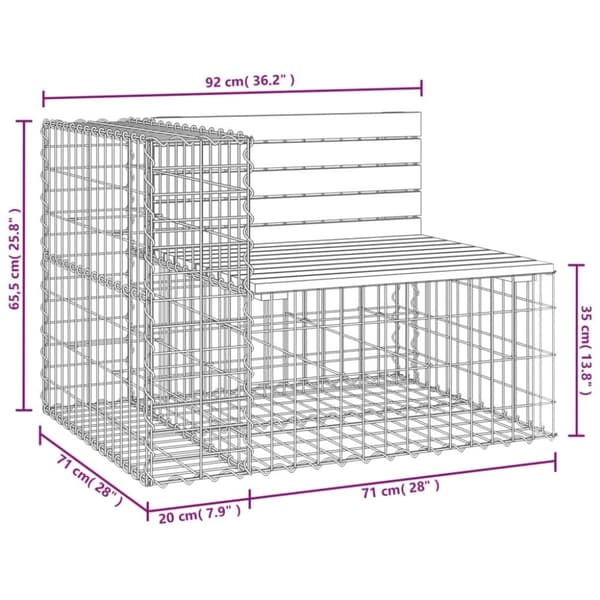 vidaXL havebænk med gabiondesign 92x71x65,5 cm imprægneret fyrretræ