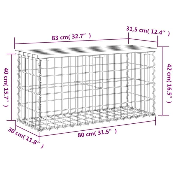 vidaXL Trädgårdsbänk gabion-design 83x31,5x42 cm impregnerad furu