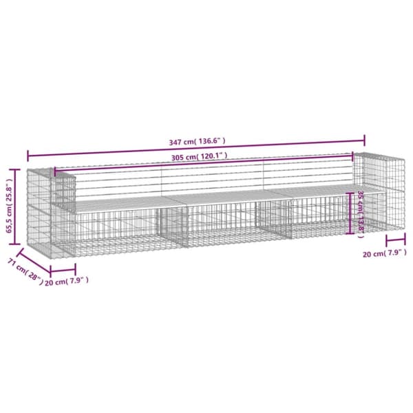 vidaXL Hagebenk gabiondesign 347x71x65,5 cm heltre douglasgran
