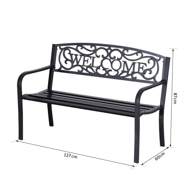Rootz Garden penkki 2-paikkainen penkki - musta - rauta, jauhemaalattu - 50 cm x 23 622 cm x 34,25 cm