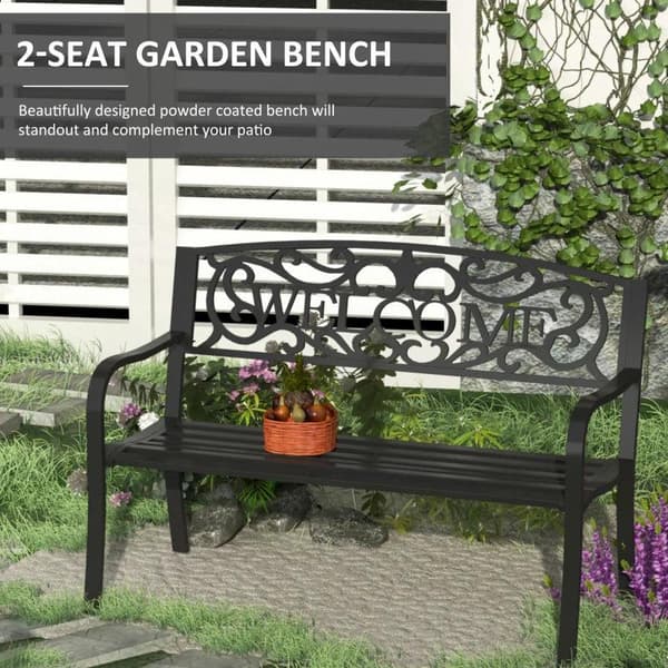 Rootz Garden penkki 2-paikkainen penkki - musta - rauta, jauhemaalattu - 50 cm x 23 622 cm x 34,25 cm