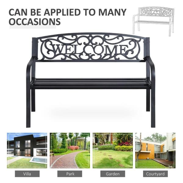 Rootz Garden penkki 2-paikkainen penkki - musta - rauta, jauhemaalattu - 50 cm x 23 622 cm x 34,25 cm