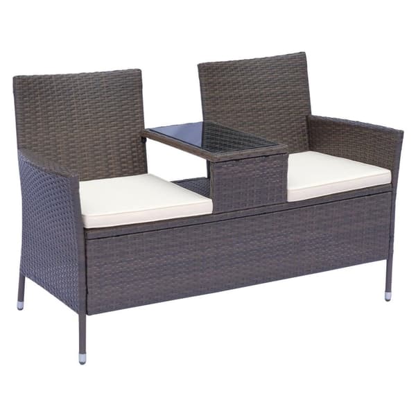 Rootz Polyrattan Havebænk - Brun, Cremefarvet - Pe, Stål, Polyester - 52,36 cm x 24,8 cm x 33,07 cm