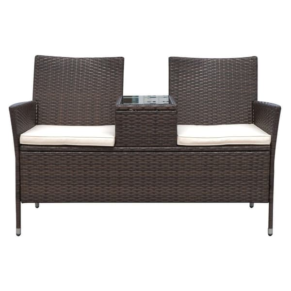 Rootz Polyrattan Havebænk - Brun, Cremefarvet - Pe, Stål, Polyester - 52,36 cm x 24,8 cm x 33,07 cm