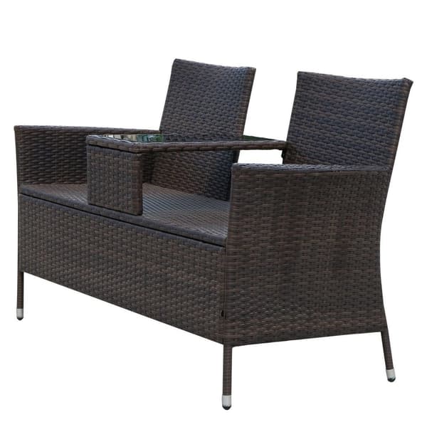 Rootz Polyrattan Havebænk - Brun, Cremefarvet - Pe, Stål, Polyester - 52,36 cm x 24,8 cm x 33,07 cm