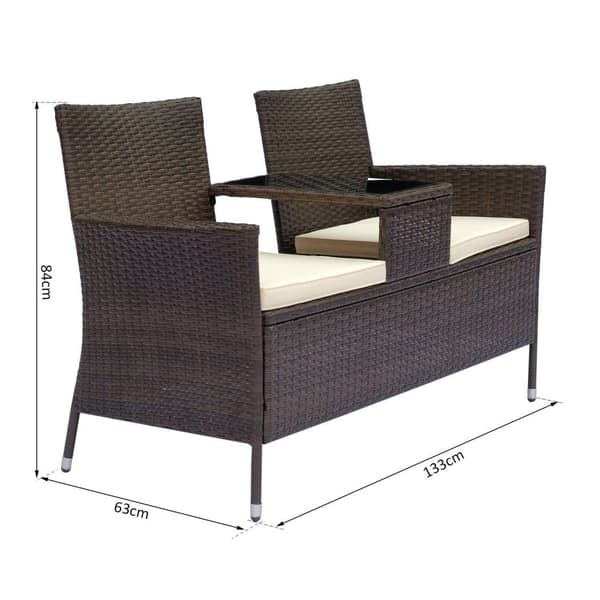 Rootz Polyrattan Havebænk - Brun, Cremefarvet - Pe, Stål, Polyester - 52,36 cm x 24,8 cm x 33,07 cm
