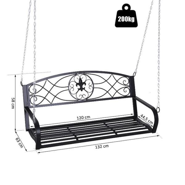 Nancy's Atascadero Hangbank - 2-Zits Bank - Tuinbank - Schommelbank - Kettingen - Metaal - Svart - 132 x 63 x 58 cm
