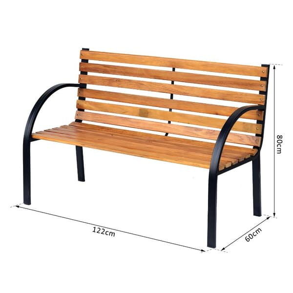 Rootz Trädgårdsbänk - Bänk - Träbänk - 2-sits - Parkbänk - Stål - Svart - Brun - Natur - 122 x 60 x 80 cm