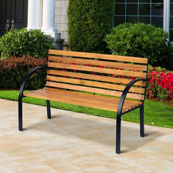 Rootz Trädgårdsbänk - Bänk - Träbänk - 2-sits - Parkbänk - Stål - Svart - Brun - Natur - 122 x 60 x 80 cm