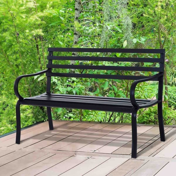 Nancy's Deltona Tuinbank - 2-Zits Bank - Buitenbank - Bankje - Metaal - Zwart - 125 x 62 x 82 cm