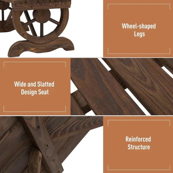 Rootz Garden Bench - Wooden Bench - Rustic Bench - Outdoor - Park Seat - Natural - 98 x 50 x 39.5 cm