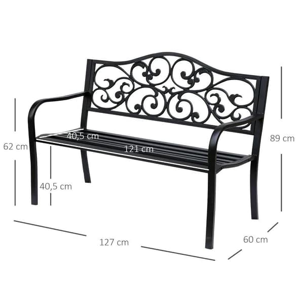 Rootz havebænk - 3-personers stålbænk - bænk med armlæn - jernsort - 127 x 60 x 89 cm