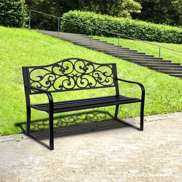 Rootz havebænk - 3-personers stålbænk - bænk med armlæn - jernsort - 127 x 60 x 89 cm