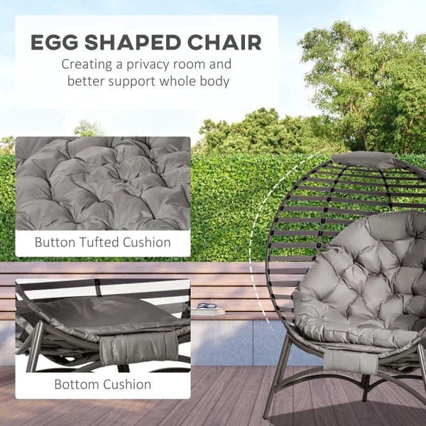 Rootz Egg -tuoli - Puutarhatuoli - Papasan-tuoli - Pehmeällä tyynyllä - Teräsrunko ja sivutasku - Ruskea - 118 x 75 x 139 cm