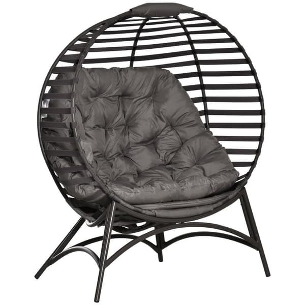Rootz Egg -tuoli - Puutarhatuoli - Papasan-tuoli - Pehmeällä tyynyllä - Teräsrunko ja sivutasku - Ruskea - 118 x 75 x 139 cm