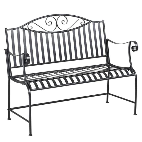 Rootz Havebænk - Parkbænk - 2-personers metalbænk - Stålstel med armlæn til havebalkon og terrasse - Grå - 15,5 x 54 x 96 cm