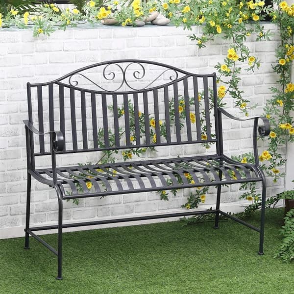 Rootz Havebænk - Parkbænk - 2-personers metalbænk - Stålstel med armlæn til havebalkon og terrasse - Grå - 15,5 x 54 x 96 cm