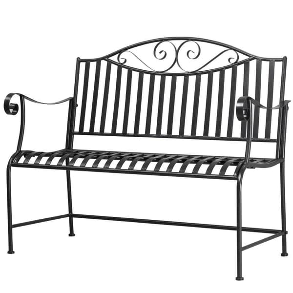 Rootz Havebænk - Parkbænk - 2-personers metalbænk - Stålstel med armlæn til havebalkon og terrasse - Grå - 15,5 x 54 x 96 cm