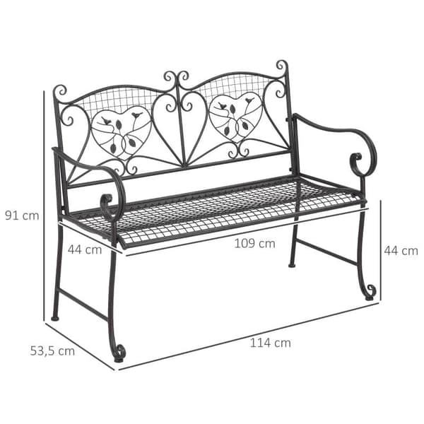Rootz Trädgårdsbänk - Parkbänk - 2-sits Parkbänk - Trädgårdsmöbler - Med ryggstöd - Upp till 220 Kg - Väderbeständig - Metall - Kaffe - 114 x 53,5 x 9