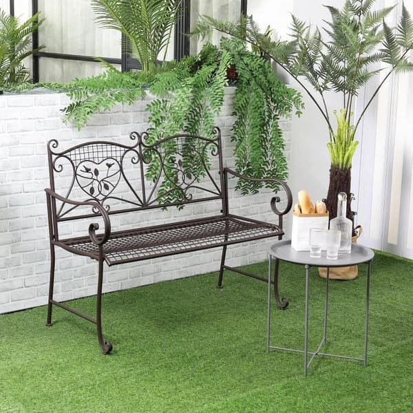 Rootz Trädgårdsbänk - Parkbänk - 2-sits Parkbänk - Trädgårdsmöbler - Med ryggstöd - Upp till 220 Kg - Väderbeständig - Metall - Kaffe - 114 x 53,5 x 9