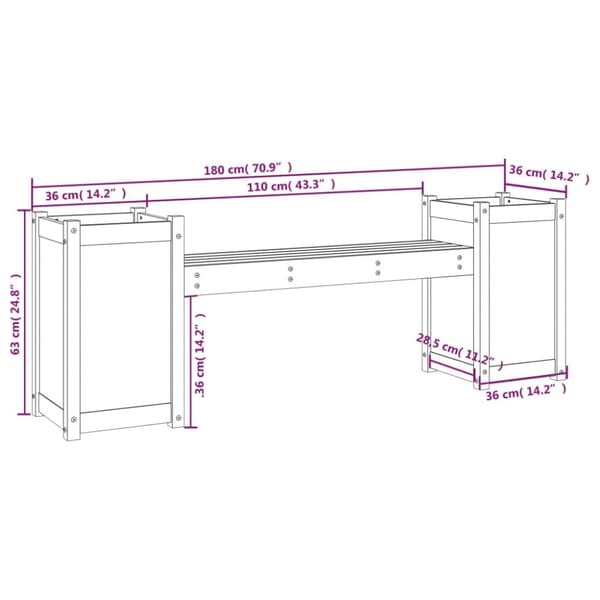 vidaXL Plantebenk hvit 180x36x63 cm heltre furu