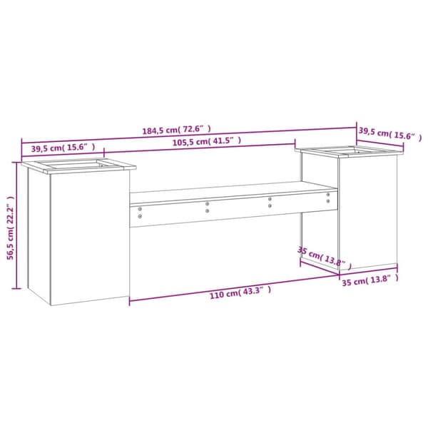 vidaXL bænk med plantekasser 184,5x39,5x56,5 cm massivt fyrretræ