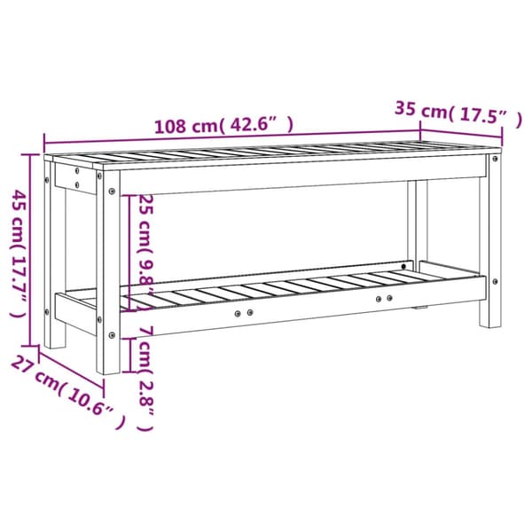 vidaXL havebænk 108x35x45 cm massivt fyrretræ sort