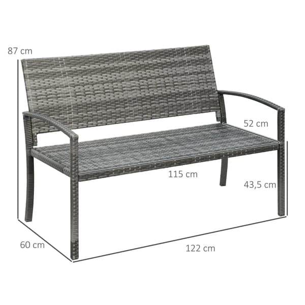 Rootz Trädgårdsbänk - Rottinglook - Med stålram - För 2 personer - Brun - 122 x 60 x 87 cm