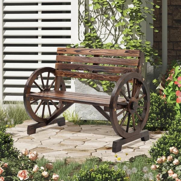 Rootz Trädgårdsbänk - Vagnhjuldesign - För 2 personer - Naturträ - Mörkbrun - 105,5 x 56 x 79 cm