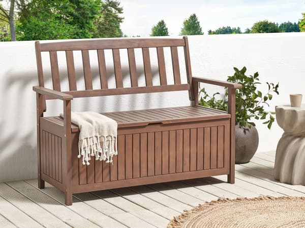 Trädgårdsbänk med förvaring Mörkt massivt akaciaträ 120 x 60 cm 2-sits utomhus Patio Rustik traditionell stil