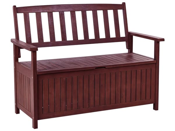 Trädgårdsbänk med förvaring Mahognybrun Massivt akaciaträ med Grå Kudde 120 x 60 cm 2-sits utomhus Patio Rustik traditionell stil