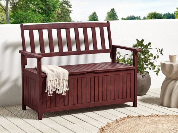 Trädgårdsbänk med förvaring Mahognybrun Massivt akaciaträ 120 x 60 cm 2-sits utomhus Patio Rustik traditionell stil