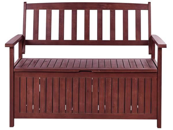 Trädgårdsbänk med förvaring Mahognybrun Massivt akaciaträ 120 x 60 cm 2-sits utomhus Patio Rustik traditionell stil