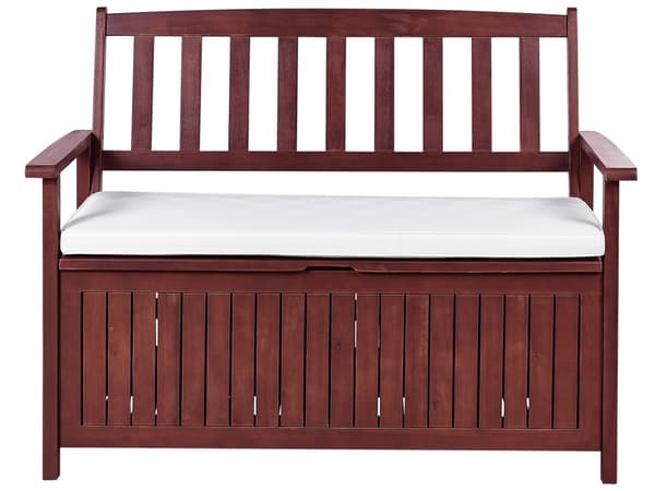 Hagebenk med Oppbevaring Mahogni Brun Massiv Akasietre Hvit Pute 120 x 60 cm 2 Seter Terrasse Uteplass Rustikk Tradisjonell Stil