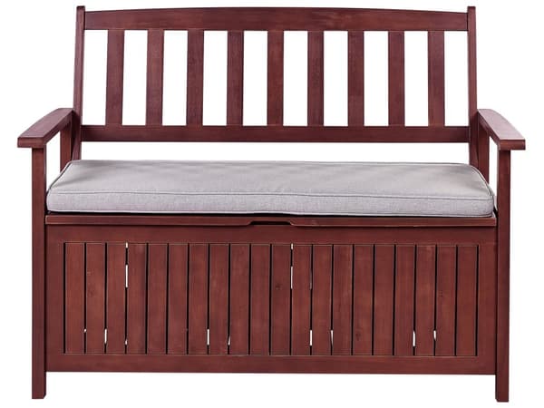 Hagebenk med Oppbevaring Mahogni Brun Massiv Akasietre Grå Pute 120 x 60 cm 2 Seter Terrasse Uteplass Rustikk Tradisjonell Stil