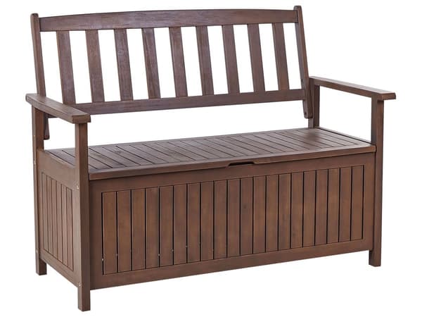 Hagebenk med oppbevaring Mørk Massiv Akasietre Grå Pute 120 x 60 cm 2 Seter Utendørs Terrasse Rustikk Tradisjonell Stil