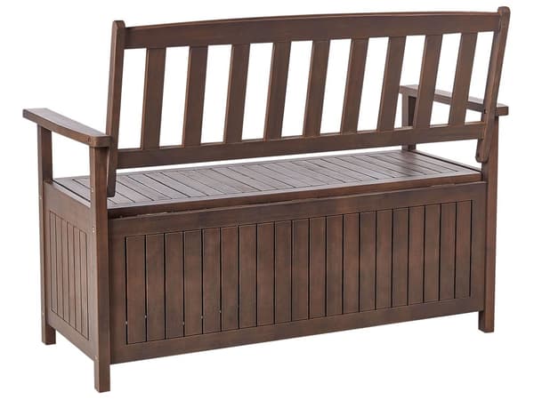 Hagebenk med oppbevaring Mørk Massiv Akasietre Grå Pute 120 x 60 cm 2 Seter Utendørs Terrasse Rustikk Tradisjonell Stil